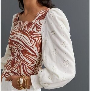 Anthropologie Brown and White Blouse